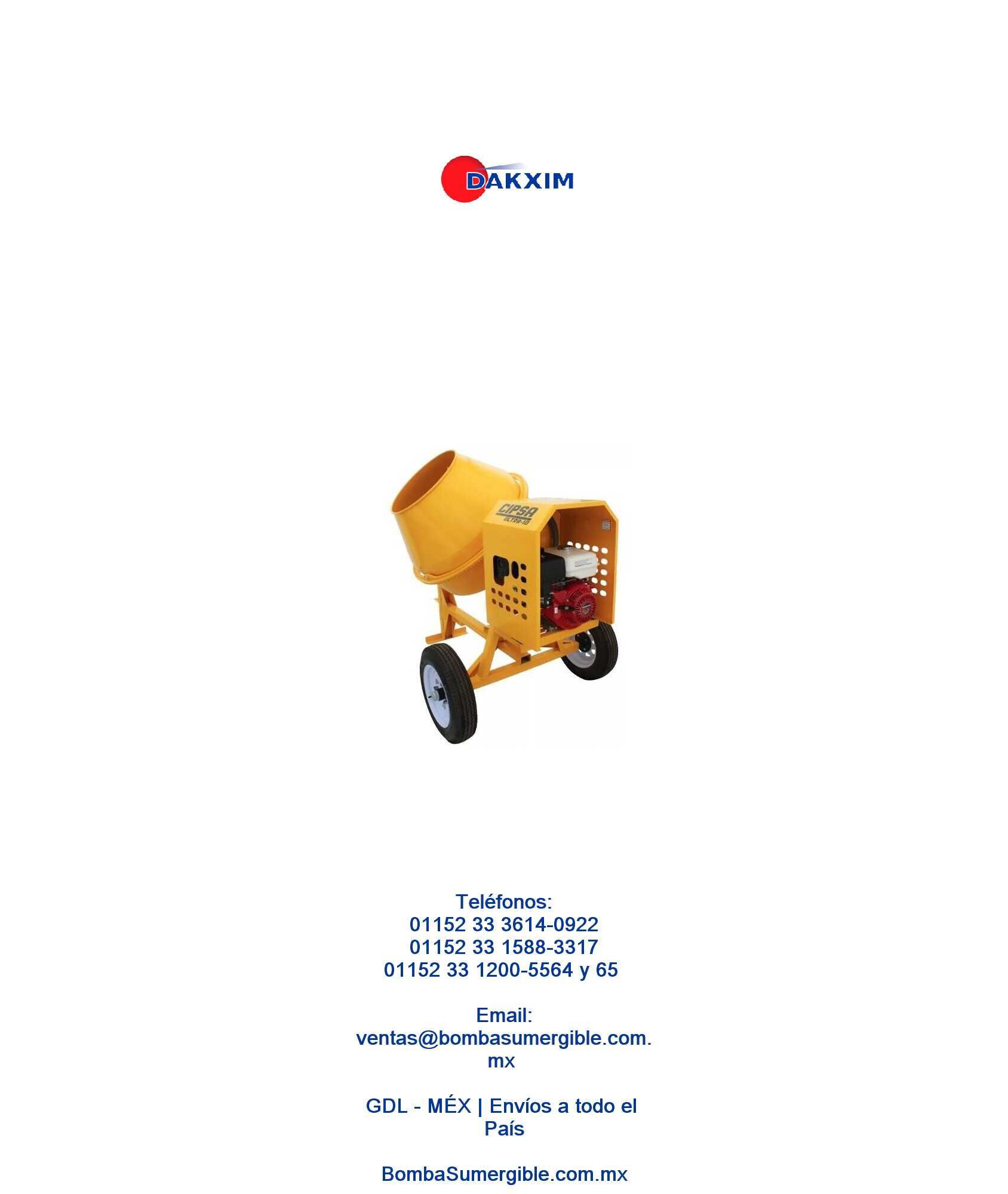 Revolvedora De Concreto 1saco Ultra10 9hp Kohler Ecomaqmx $27642 MXN