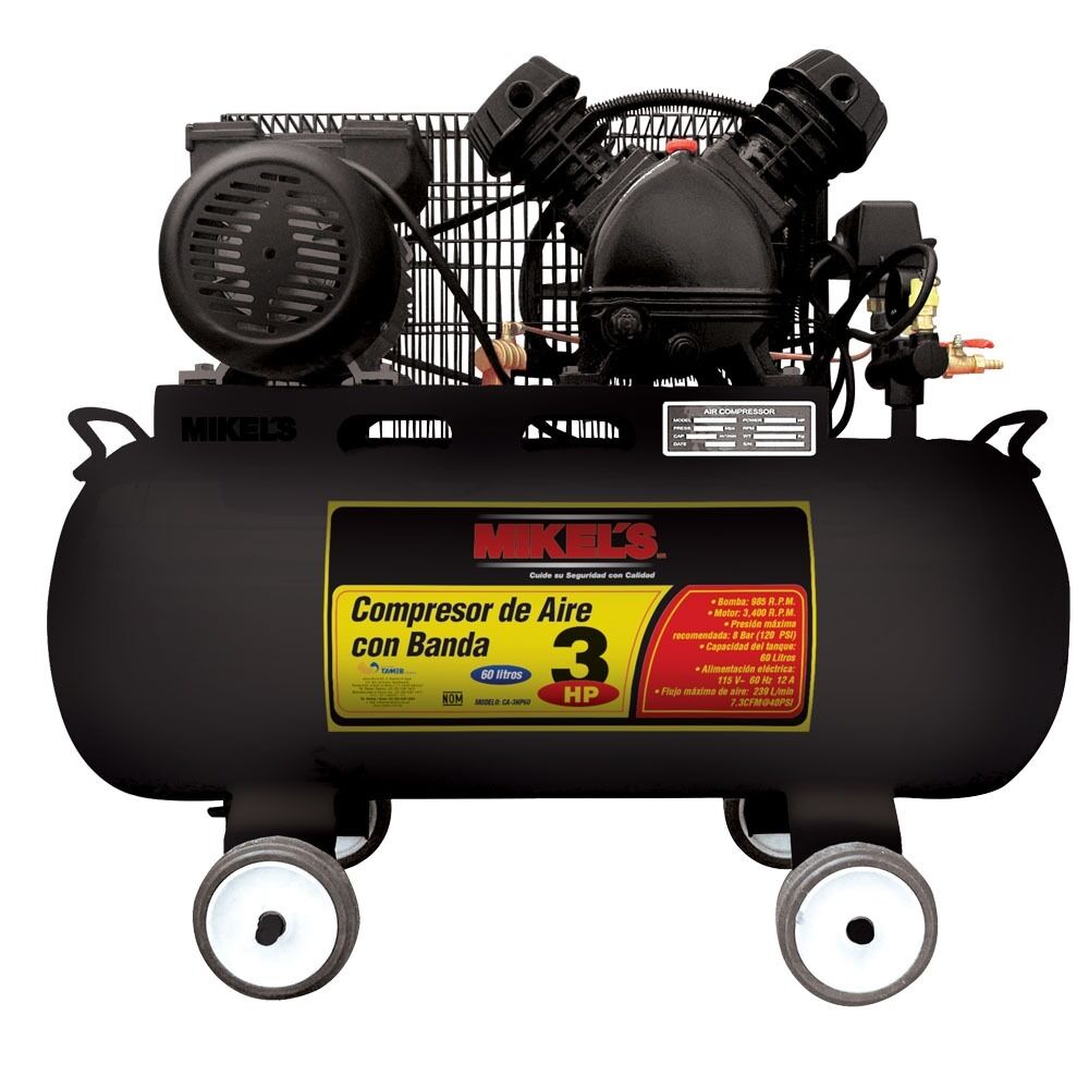 Compresor De Aire 3 Hp 60 Lts Con Banda Mikels Mod. Ca-3hp60